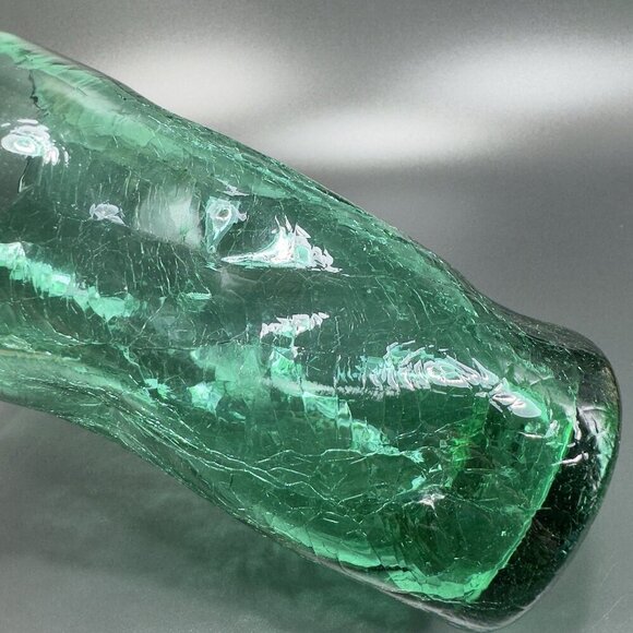 Crackle Green Glass Tumbler Pinched Dimpled Tumblers Cups Glasses Set 2 Vintage - Picture 8 of 13